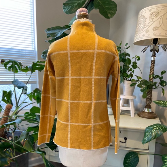 Max Studio | Mustard Yellow Mock Turtle Neck Sweater with Cream Accents | Small - Picture 2 of 13